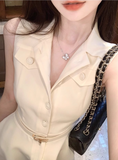 Minimalist A Neckline Polo Neck Casual Date Dress Women Summer Skirt with Belt HZ0319