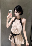 Elegant A Line Halter Pleated Short Summer Party Skirt Women Date Lace Dress HZ0319