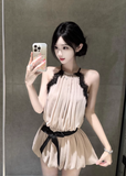 Elegant A Line Halter Pleated Short Summer Party Skirt Women Date Lace Dress HZ0319
