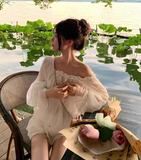 Sweet Off the Shoulder Pleated Short Summer Vacation Skirt Women Date Dress HZ0319