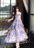 Versatile Spaghetti Straps Lace Print Butterfly Pleated Tiered Ruffle Maxi Dress Women Summer Dress HZ0319