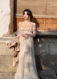Retro Chinese Style Spaghetti Straps Embroidered Pleated Tulle Maxi Dress Women Summer Seaside Dress HZ0319