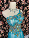Gorgeous One Shoulder Swarovski Crystal Tulle Pleated Floor Length Prom Dress Dancing Dress Birthday Party Dress Cocktail Dress Evening Dress HZ0319
