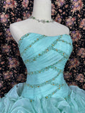 Cute Strapless Crystal Beading Pleated Ruffle Ball Gown Prom Dress Quinceanera Evening Dance HZ0319