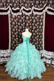 Cute Strapless Crystal Beading Pleated Ruffle Ball Gown Prom Dress Quinceanera Evening Dance HZ0319