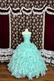 Cute Strapless Crystal Beading Pleated Ruffle Ball Gown Prom Dress Quinceanera Evening Dance HZ0319