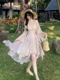 Vacation Spaghetti Straps Pleated Ruffle Asymmetrical Hem Short Skirt Women Summer Dress HZ0319