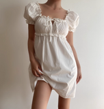 Casual Off the Shoulder Puffed Sleeves Pleated Short Skirt Women Summer Dress Vacation Dress HZ0319
