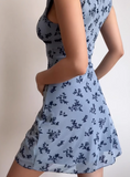 Cute V-neck Print Fitted Short Tulle Skirt Women Dress Summer Date Dress HZ0319