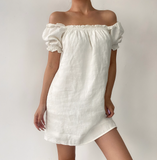 Versatile Off the Shoulder Puffed Sleeves Short Skirt Women Dress Summer Date Dress HZ0319