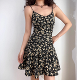 Vintage Spaghetti Straps Print Floral Short Skirt Wommen Summer Dress Vacation Seaside Dress HZ0319