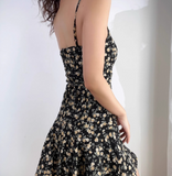 Vintage Spaghetti Straps Print Floral Short Skirt Wommen Summer Dress Vacation Seaside Dress HZ0319