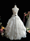 Sweet Sweetheart Neckline Flower Beaded Pleated Tiered Ruffle Ball Gown Evening Dress Quinceanera Dress Birthday Prom Dress HZ0319