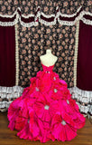 Beauty Strapless Crystal Flower Ball Gown Evening Dress Prom Dress Graduation Dress HZ0319