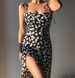 Sexy Spaghetti Straps Floral Split Skirt Women Summer Dress Vacation Seaside Dress HZ0319