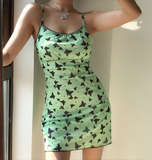 Cute Spaghetti Straps Print Butterfly Short Skirt Teenage Girl Summer Vacation Date Dress HZ0319