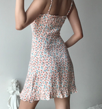 Retro Spaghetti Straps Ruffle Short Skirt Teenage Girl Women Summer Dress Vacation Date Dress HZ0319