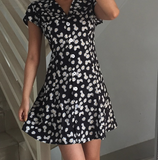 Versatile Button Flower Casual Skirt Women Summer Dress Vacation Date Dress HZ0319
