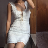 Versatile Pleated Lace Up Short Skirt Women Teenage Girl Summer Dress Vacation Date Dress HZ0319