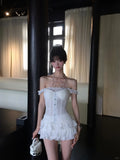 Sexy Off the Shoulder Tulle Tiered Pleated Short Prom Dress Homecoming Dress Birthday Party Dress HZ0319