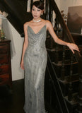 Shiny Spaghetti Straps Floor Length Prom Dress Birthday Party Dress Evening Dress HZ0319