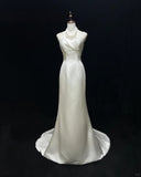 Elegant Spaghetti Straps Pleated Satin Floor Length Prom Dress Evening Dress Birthday Party Dress HZ0319