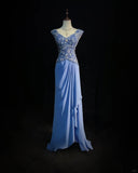 Gergous V-neck Beading Sequins Pleated Floor Length Prom Dress Evening Dress Party Dress HZ0319