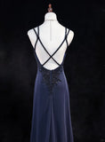 Sexy Spaghetti Straps Appliques Pleated Backless Floor Length Prom Dress Evening Dress Birthday Dress HZ0319