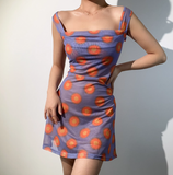 Retro Off the Shoulder Print Short Skirt Wommen Teenage Girl Summer Dress Date Dress HZ0319