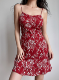Retro A Line Spaghetti Straps Print Flower Short Skirt Wommen Teenage Girl Summer Date Dress HZ0319