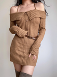 Sexy Off the Shoulder Long Sleeves Buttons Short Skirt Wommen Teenage Girl Casual Dress HZ0319