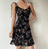 Vintage Spaghetti Straps Ruffle Print Short Skirt Wommen Teenage Girl Summer Saside Dress HZ0319