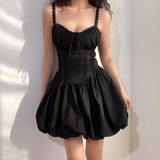 Sweet Spaghetti Straps Lace up Pleated Short Dress Women Teenage Girl Date Dress HZ0319