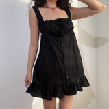 Cute Square Necline Lace up Ruffle Pleated Short Skirt Women Teenage Girl Summer Vacation Dress HZ0319
