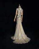 Shiny High Collar Sequins Pleated Floor Length Gown Prom Dress Evening Dress Gala Dress HZ0319