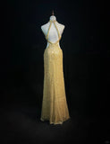 Shiny Halter Crystal Sequins Pleated Prom Dress Evening Dress Gala Dress HZ0319