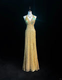 Shiny Halter Crystal Sequins Pleated Prom Dress Evening Dress Gala Dress HZ0319