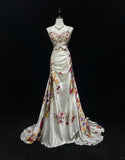 Elegant Spaghetti Straps Sequins Print Floor Length Prom Dress Evening Dress Gala Dress HZ0319