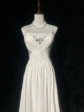 Elegant Spaghetti Straps Crystal Pleated Prom Dress Evening Dress Gala Dress HZ0319