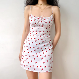 Cute Spaghetti Straps Lace up Print Strawberry Short Skirt Women Teenage Girl Summer Date Dress HZ0319
