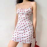 Cute Spaghetti Straps Lace up Print Strawberry Short Skirt Women Teenage Girl Summer Date Dress HZ0319