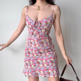 Vacation A Line Spaghetti Straps Print Short Skirt Women Teenage Girl Summer Date Dress HZ0319