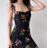 Seaside A Line Spaghetti Straps Split Print Dress Women Summer Date Dress HZ0319
