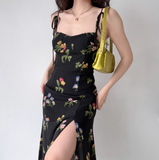 Seaside A Line Spaghetti Straps Split Print Dress Women Summer Date Dress HZ0319