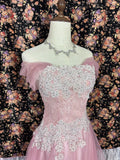 Sweet Off the Shoulder Appliques Tulle Floor Length Prom Dress Evening Dress Party Dress HZ0319