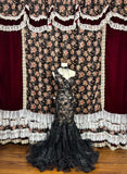 Gorgeous Black Asymmetrical Shoulder Embroidered Flower Floor Length Prom Dress Evening Dress Party Dress HZ0319