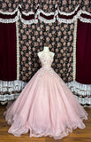 Sweet Halter Appliques Beading Tulle Ball Gown Long Prom Dress Evening Dress HZ0319
