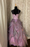 Shiny Spaghetti Straps Appliques Pleated Ball Gown Long Prom Dress Evening Dress Party Dress HZ0319
