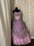 Shiny Spaghetti Straps Appliques Pleated Ball Gown Long Prom Dress Evening Dress Party Dress HZ0319