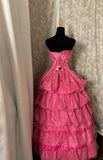 Shiny Strapless Sequins Pleated Tiered Ball Gown Long Prom Dress Evening Dress Gala Dress HZ0319